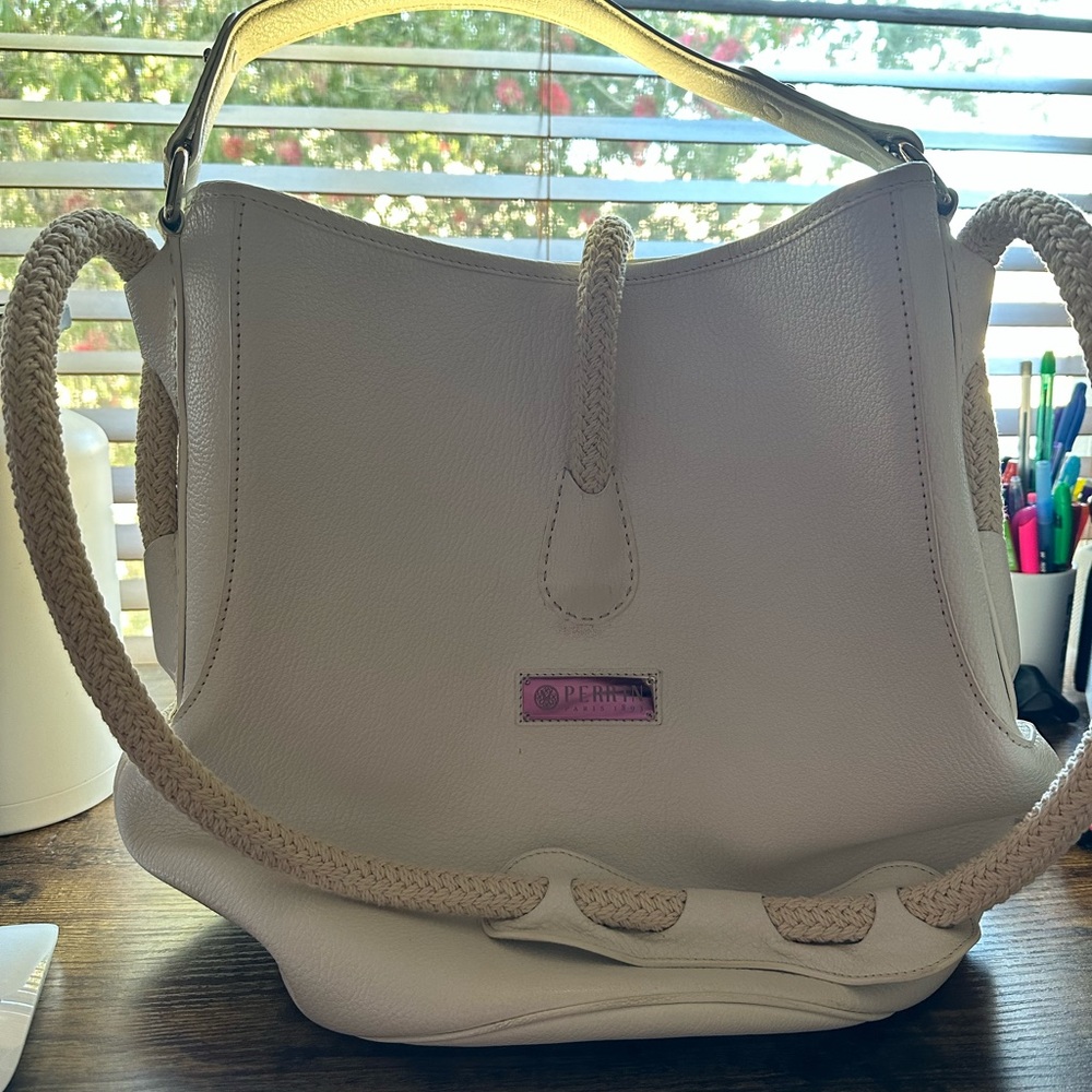 Perrin White Leather Bucket Bag with Rope Handle Strap